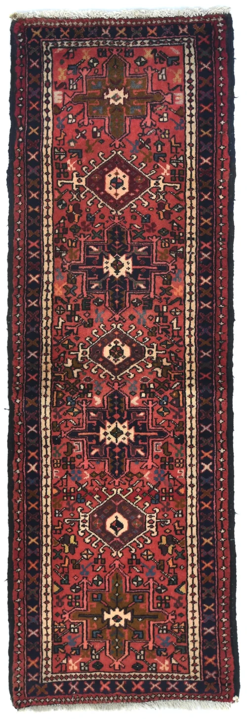 Vintage Red Geometric 2X6 Karajeh Persian Runner Rug