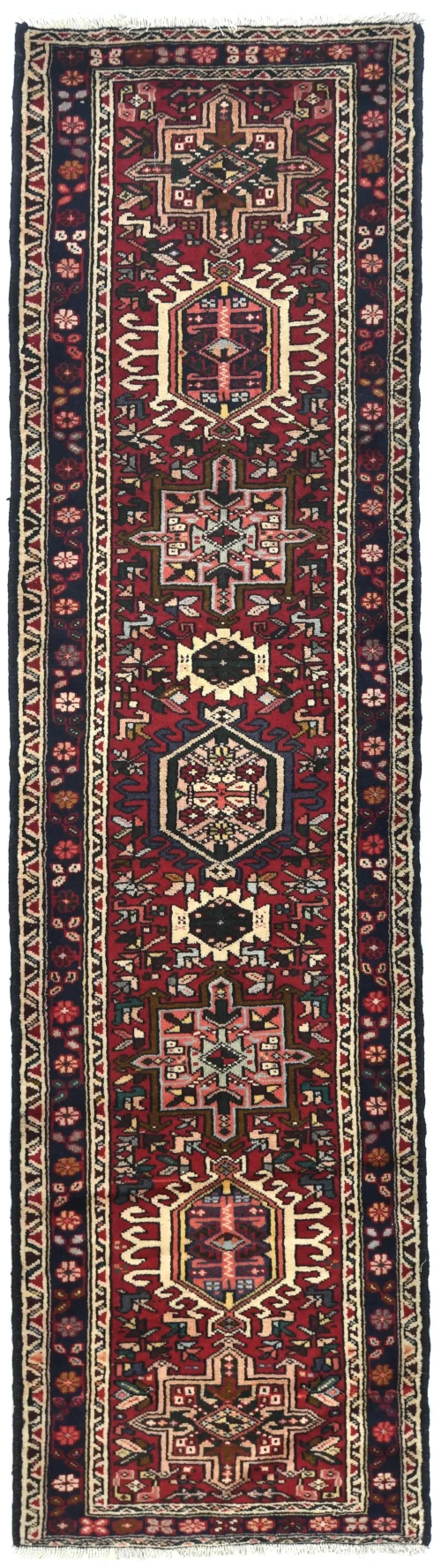 Vintage Red Tribal Geometric 2X9 Karajeh Persian Runner Rug
