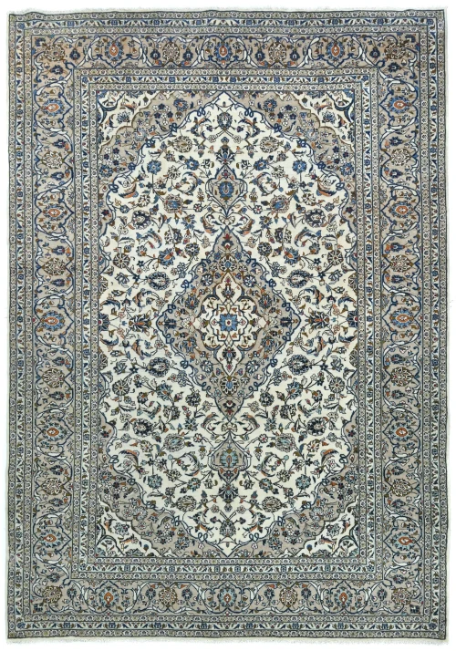 Vintage Cream Floral Traditional 10x14 Kashan Persian Rug