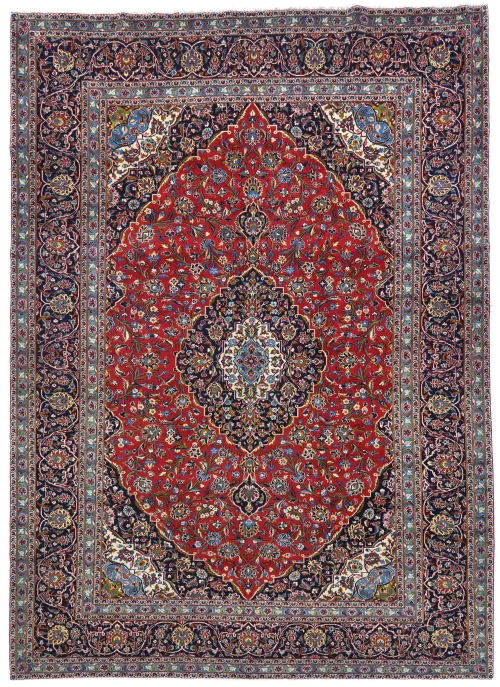 Vintage Red Floral Traditional 10X13 Kashan Persian Rug