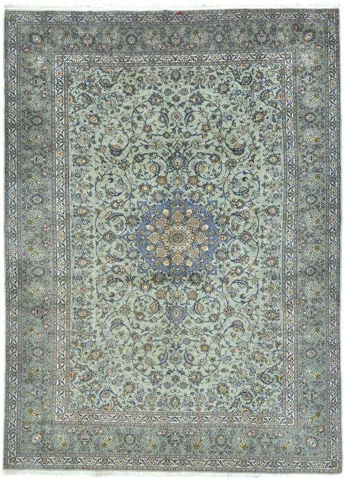 Vintage Green Traditional Floral 10X14 Kashan Persian Rug