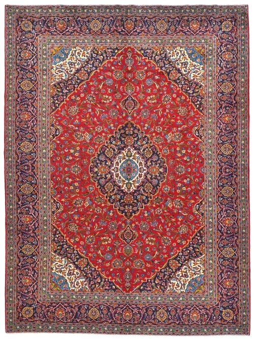 Vintage Red Traditional Floral 10X13 Kashan Persian Rug