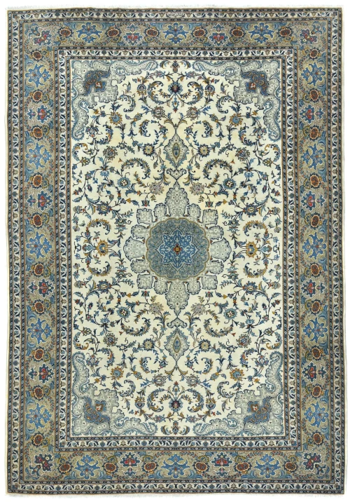 Semi Antique Cream Floral Traditional 9X13 Kashan Persian Oriental Rug