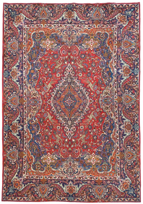 Semi Antique Red Pictorial Traditional 10X13 Kashmar Persian Rug