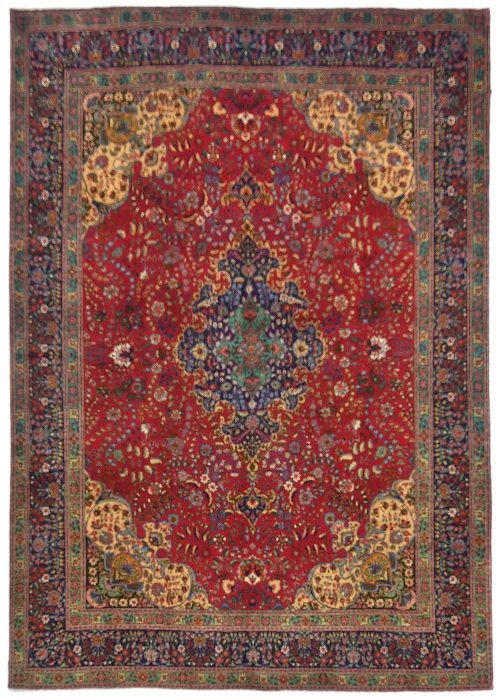Vintage Red Floral Traditional 10X13 Tabriz Persian Rug