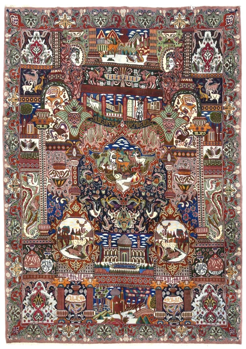 Vintage Mauve Pictorial 9'9 X 12'5 Kashmar Persian Rug