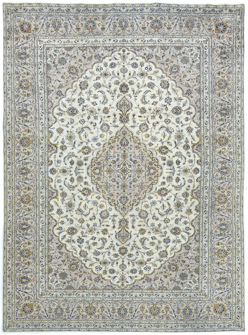 Vintage Cream Floral Traditional 10x13 Kashan Persian Rug