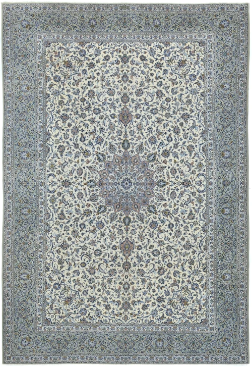 Vintage Cream Traditional Floral 10X14 Kashan Persian Rug