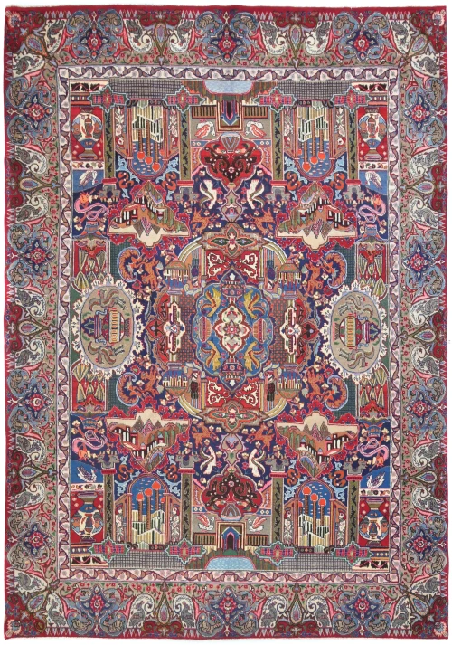 Vintage Multicolored Traditional 9'6X12'8 Kashmar Persian Rug