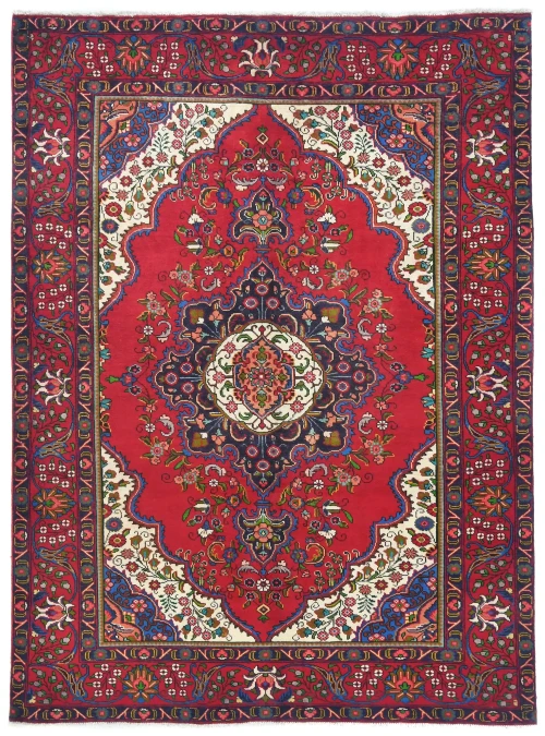 Vintage Red Floral Traditional 6'6X9'6 Tabriz Persian Rug