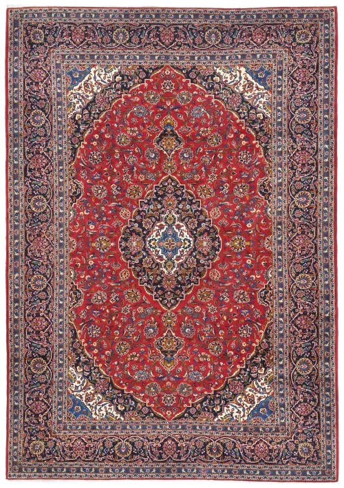 Vintage Red Floral Traditional 10x14 Kashan Persian Rug