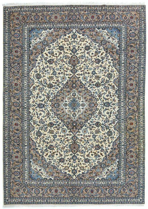 Vintage Cream Floral Traditional 10X13 Kashan Persian Rug