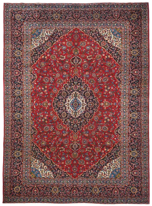Vintage Red Floral Traditional 9'4X12'10 Kashan Persian Rug