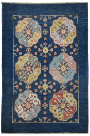 Navy Blue Geometric Modern 3X5 Kazak Pakistan Rug