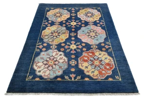 Navy Blue Geometric Modern 3X5 Kazak Pakistan Rug
