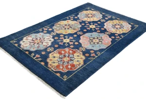 Navy Blue Geometric Modern 3X5 Kazak Pakistan Rug