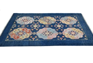 Navy Blue Geometric Modern 3X5 Kazak Pakistan Rug
