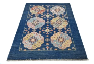 Navy Blue Geometric Modern 3X5 Kazak Pakistan Rug
