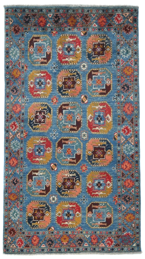 Blue Geometric Modern 3X5 Kazak Oushak Pakistan Rug