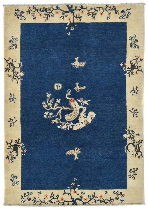 Navy Blue Bordered Modern 4X6 Kazak Osuhak Pakistan Rug
