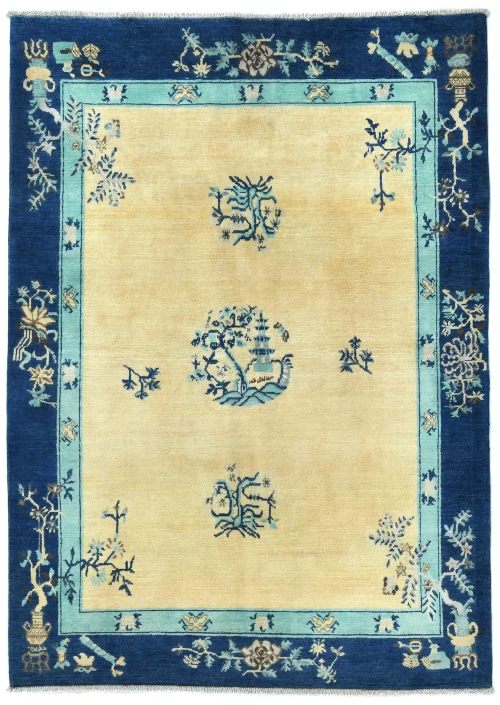 Cream Bordered Modern 5X6 Kazak Osuhak Pakistan Rug