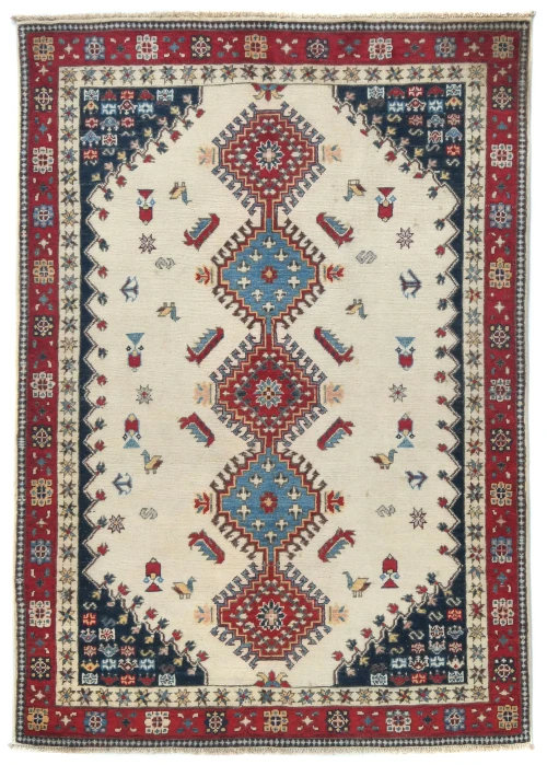 Cream Tribal Geometric 4X6 Kazak Oushak Pakistan Rug