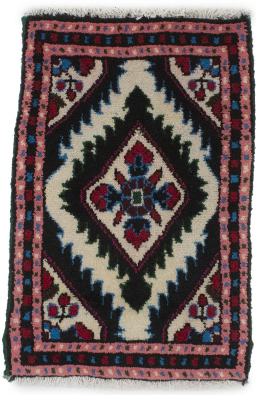 Cream & Pink Tribal 1X2 Hamedan Persian Rug