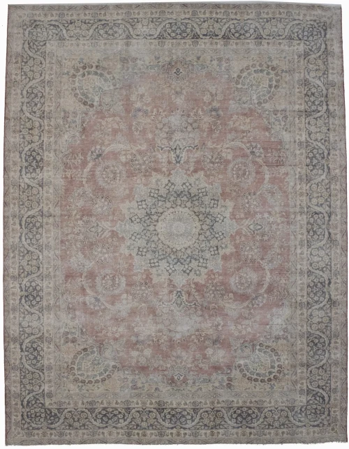 Muted Distressed Floral Antique 10X13 Kerman Persian Rug