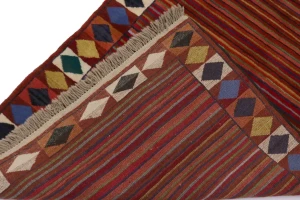 Red Tribal Stripes & Border 4X6 Gabbeh Persian Rug