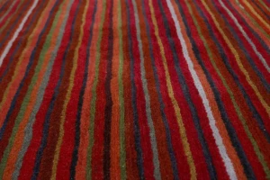 Red Tribal Stripes & Border 4X6 Gabbeh Persian Rug