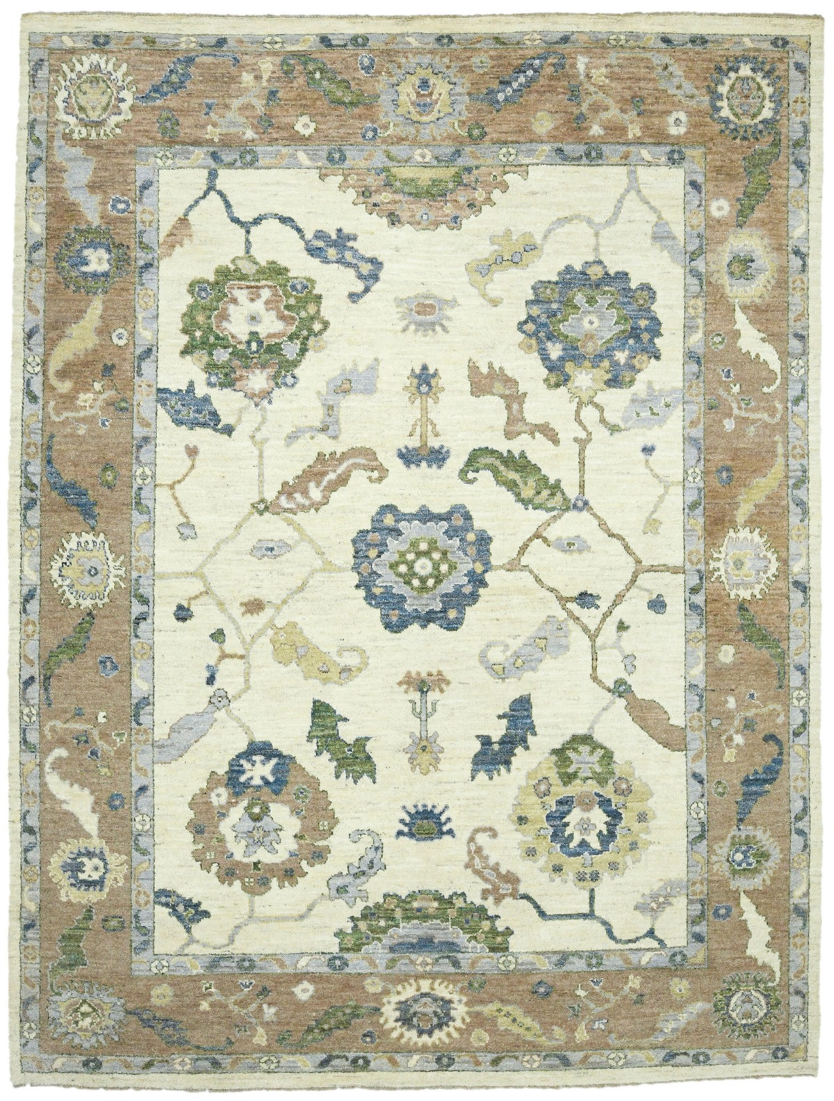 Cream Floral Oushak Peshawar 9'5X12'4 Pakistan Oriental Rug