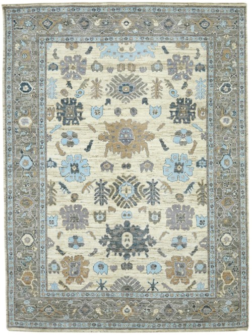 Cream Floral Oushak Peshawar 9'3X12'8 Pakistan Oriental Rug