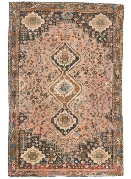 Antique Muted Rusty Pink Tribal 5X8 Distressed Vintage Oriental Rug