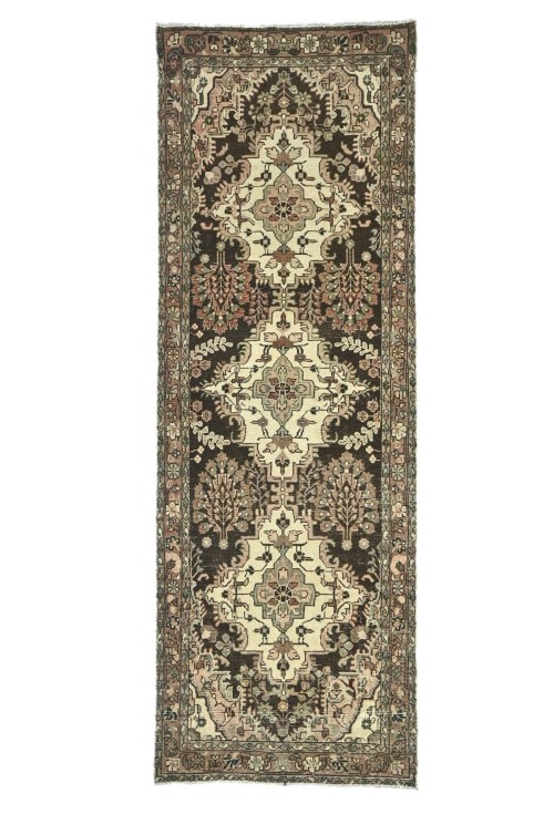 Antique Muted Brown Tribal 3'3X9'6 Distressed Vintage Oriental Runner Rug