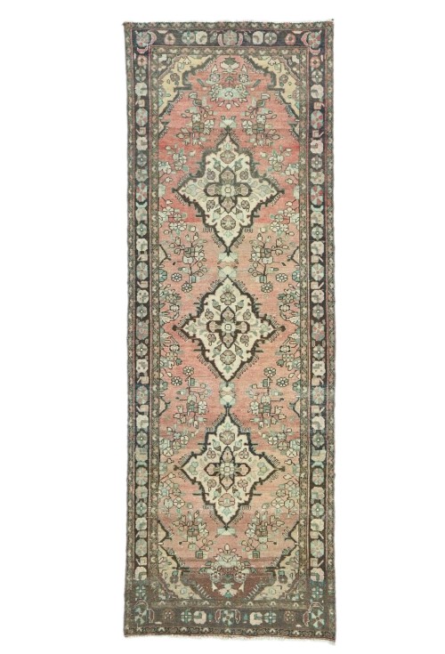 Antique Muted Salmon Tribal 3'3X9'7 Distressed Vintage Oriental Runner Rug