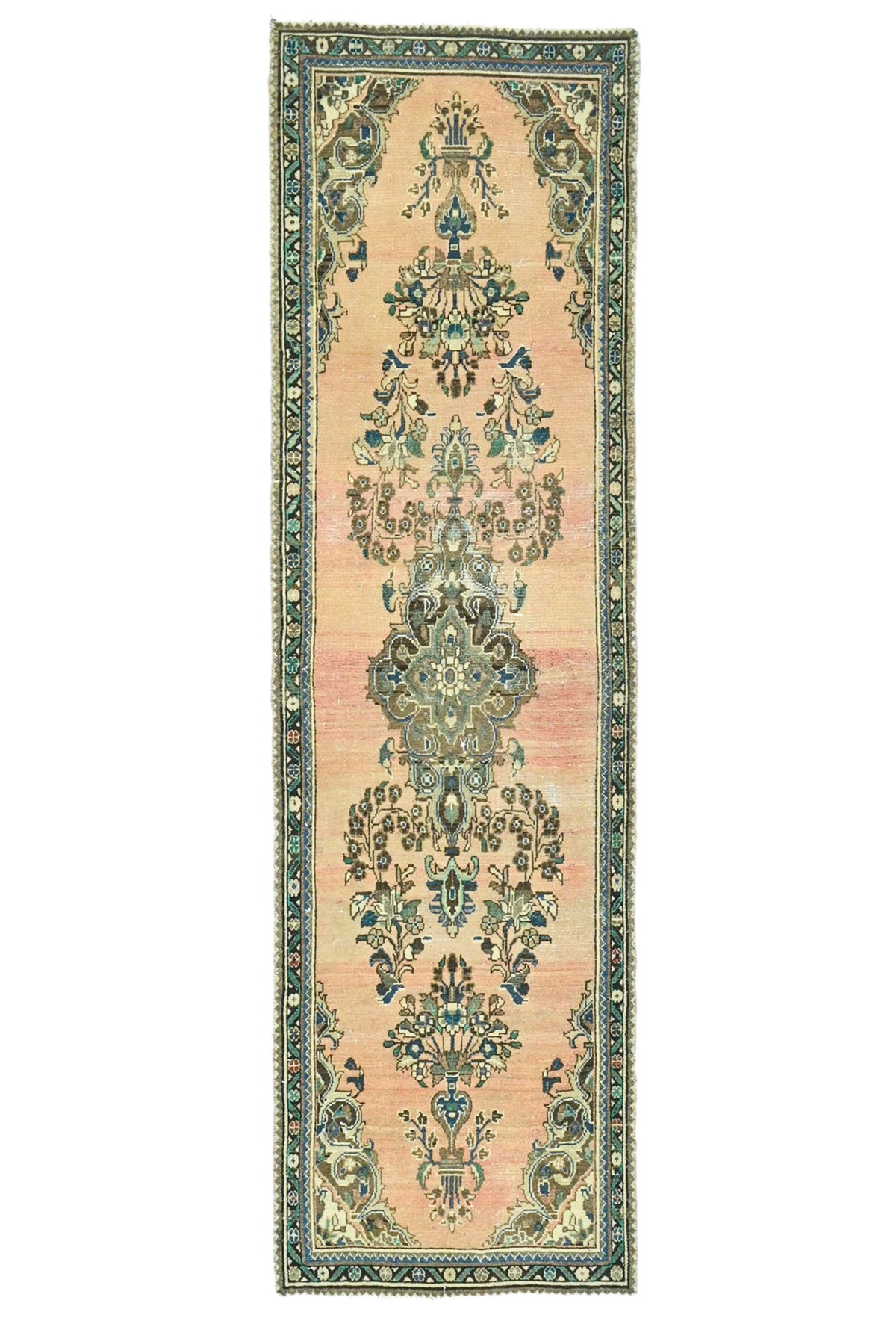 Antique Muted Peach Tribal 3X9 Distressed Vintage Oriental Runner Rug