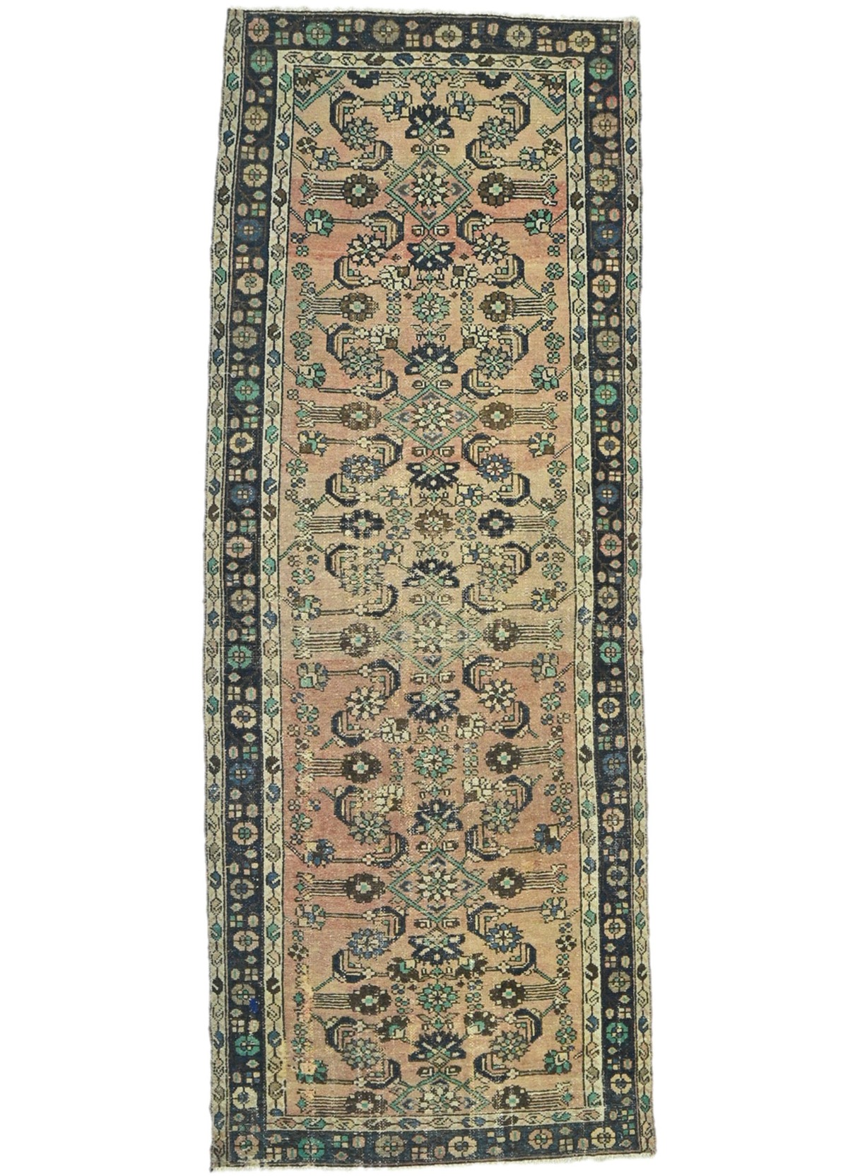 Antique Muted Rusty Beige Tribal 3'6X9'4 Distressed Vintage Oriental Runner Rug