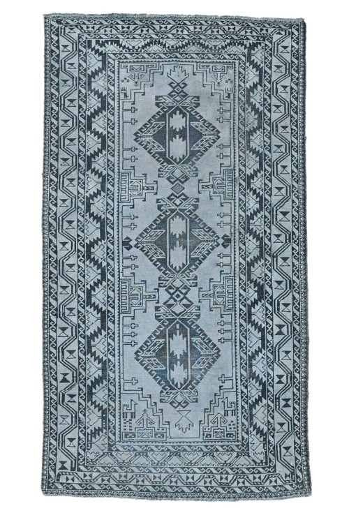 Antique Muted Gray Tribal 3'6X6'3 Distressed Vintage Oriental Runner Rug