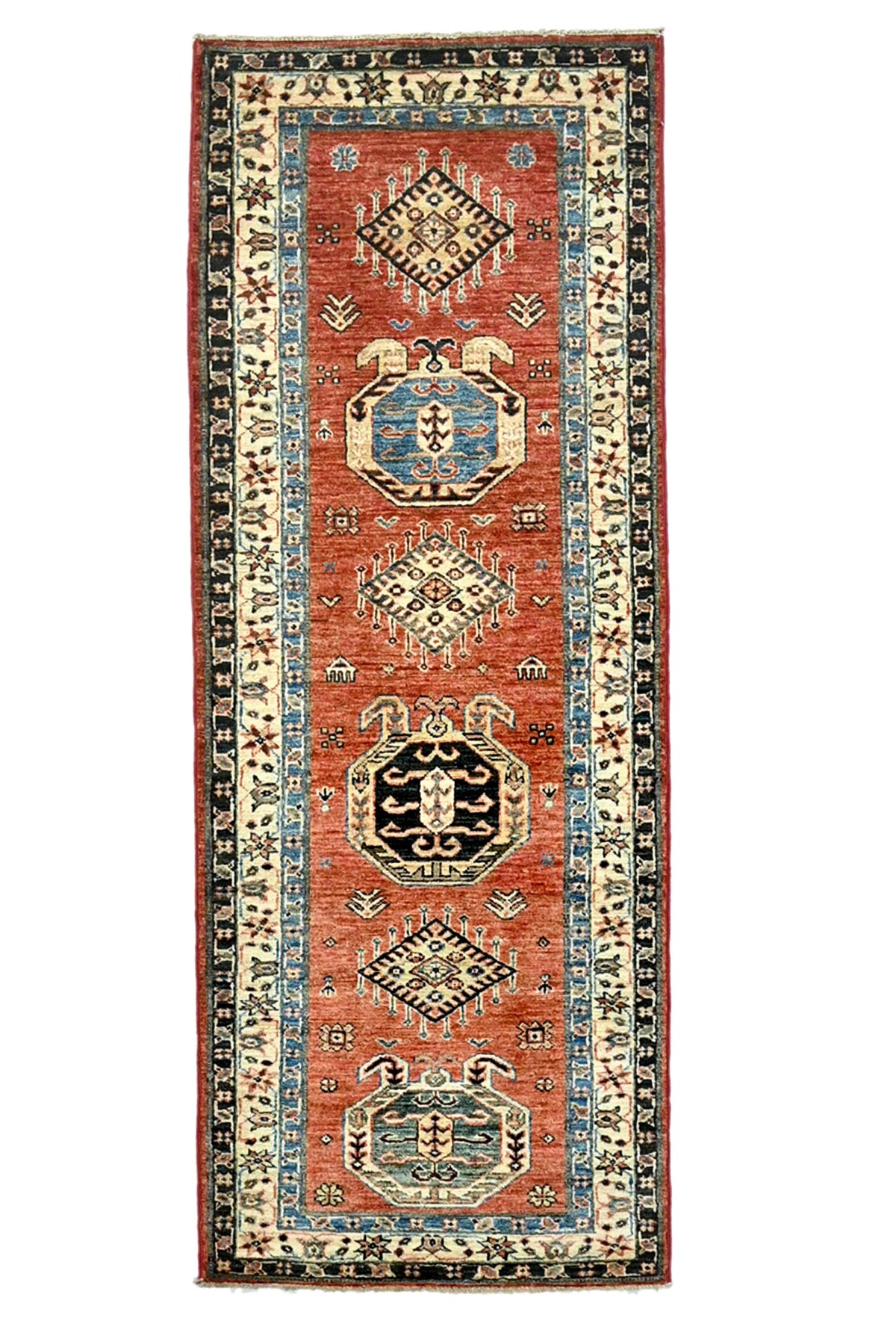 Rusty Red Tribal Geometric 2'6X6'6 Kazak Pakistan Oriental Runner Rug