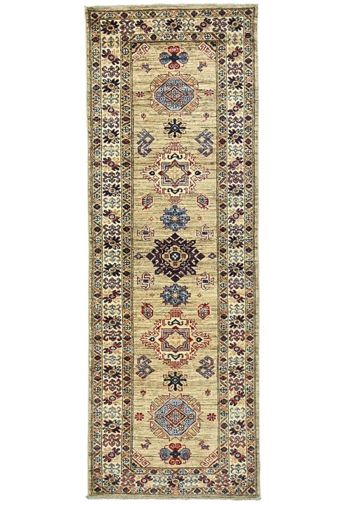 Beige Tribal Geometric 2'4X6'7 Kazak Pakistan Oriental Runner Rug