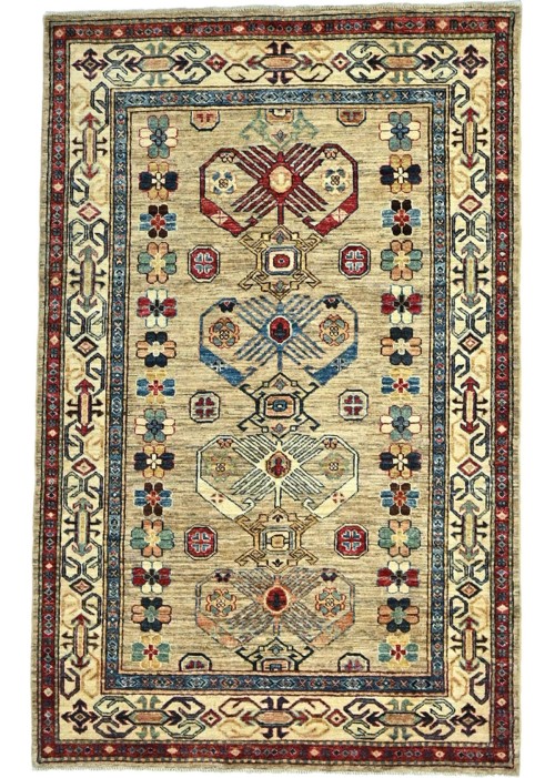 Beige Tribal Geometric 4X6 Kazak Pakistan Oriental Rug