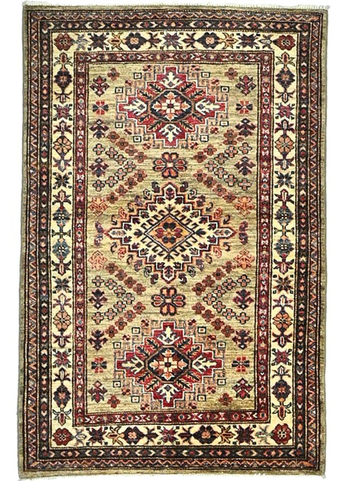 Beige Tribal Geometric 3X4 Kazak Pakistan Oriental Rug