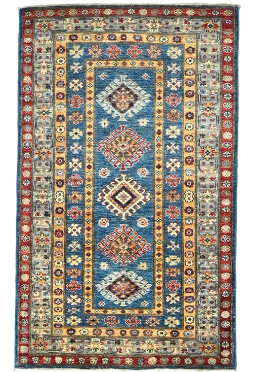 Blue Tribal Geometric 3X5 Kazak Pakistan Oriental Rug