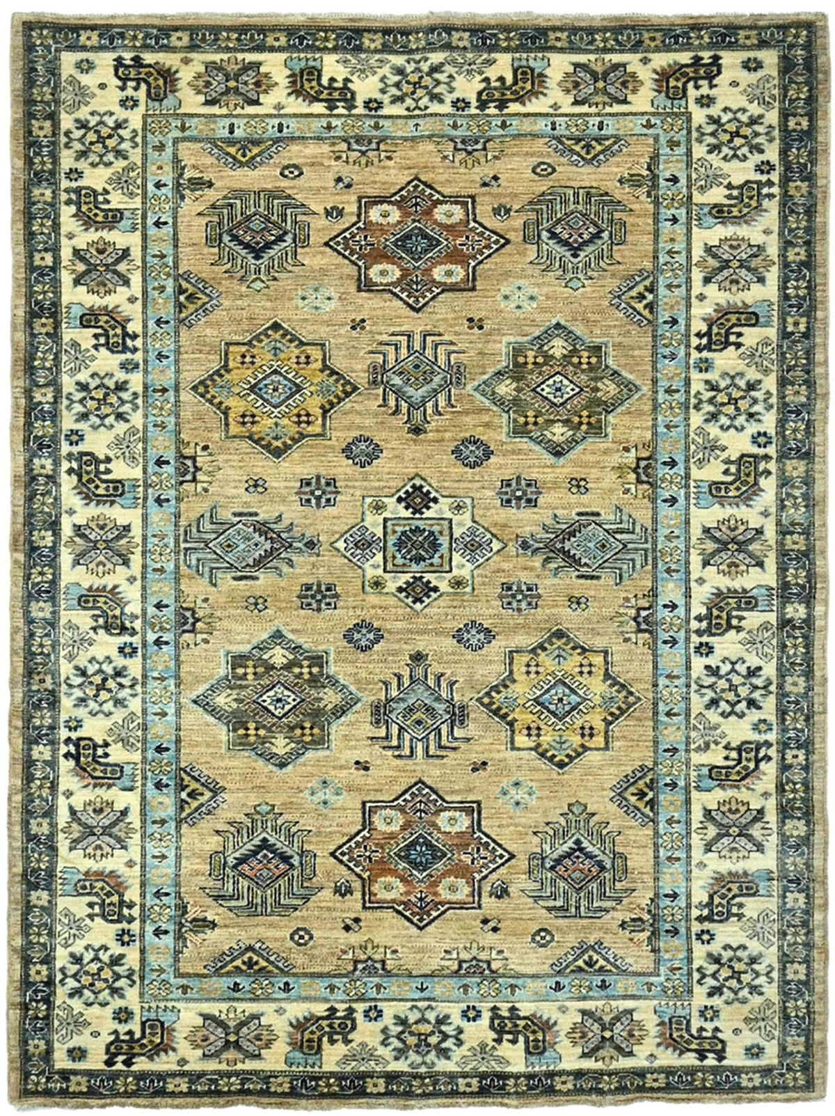 Beige Tribal Geometric 5X7 Kazak Pakistan Oriental Rug