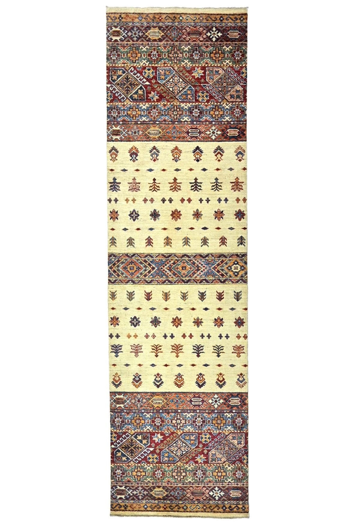 Cream Tribal Floral 3X10 Kazak Peshawar Oriental Runner Rug