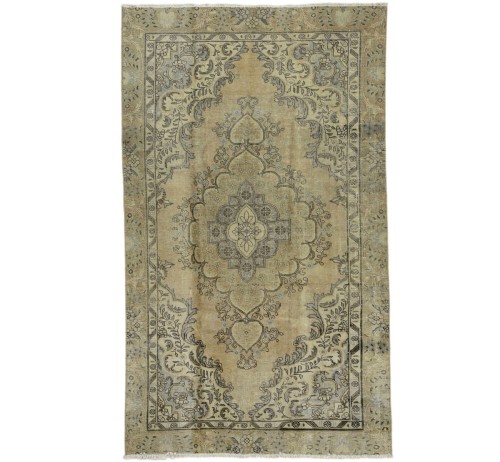 Muted Beige Traditional Floral 5'5X9'5 Distressed Tabriz Persian Rug