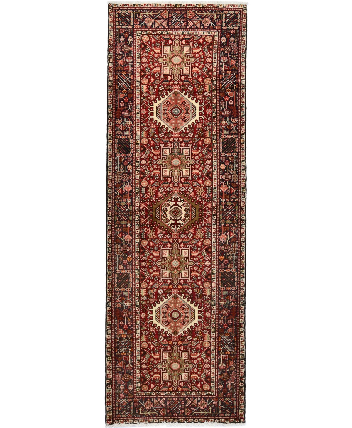 Vintage Red Geometric 3'6X10'4 Karajeh Persian Runner Rug