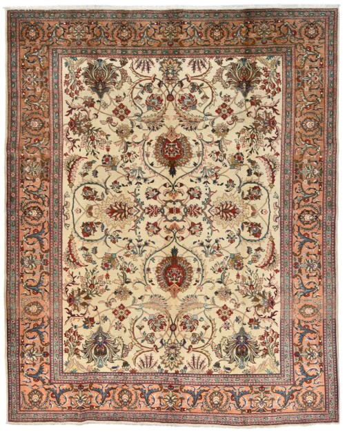 Semi Antique Cream Traditional 10X13 Tabriz Persian Rug