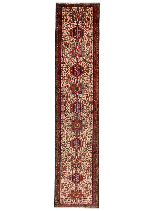 Vintage Red Geometric 3X14 Karajeh Persian Runner Rug