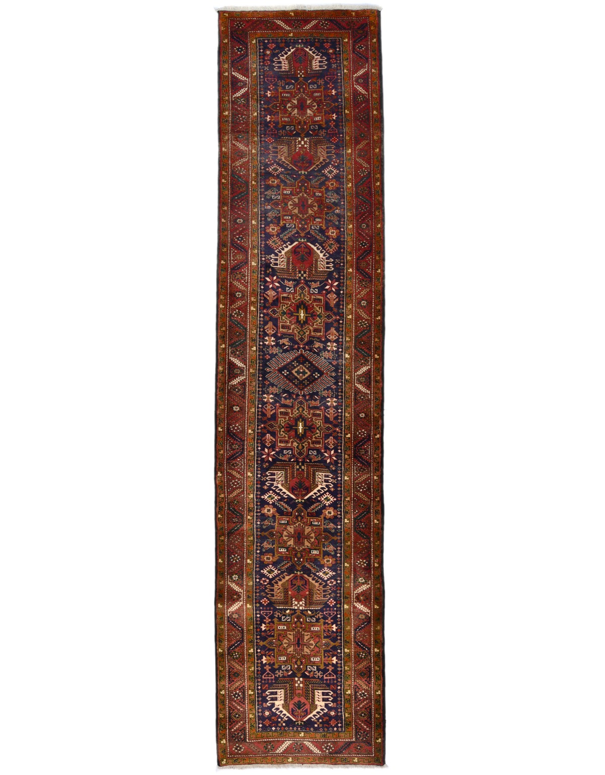 Vintage Plum Floral 3X15 Heriz Goravan Persian Runner Rug